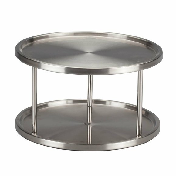 Stainless Steel Two-Tier Lazy Susan Turntable 10.5-inch Kitchen Pantry Storage